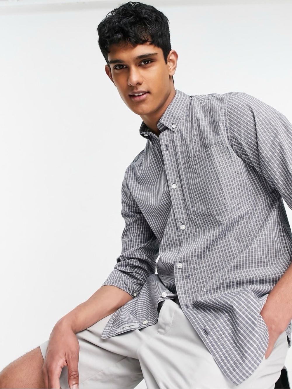 Carhartt WIP Alistair long sleeve button down shirt gray mens Medium
